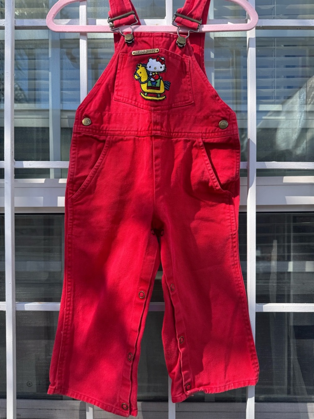 Hello Kitty Bright Red Kids Overalls with Embroidered Patch